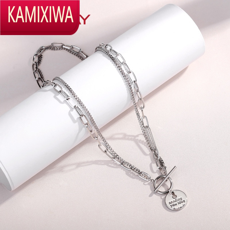 KAMIXIWA字母圆牌双层项链女ins冷淡风网红锁骨链简约个性复古颈链