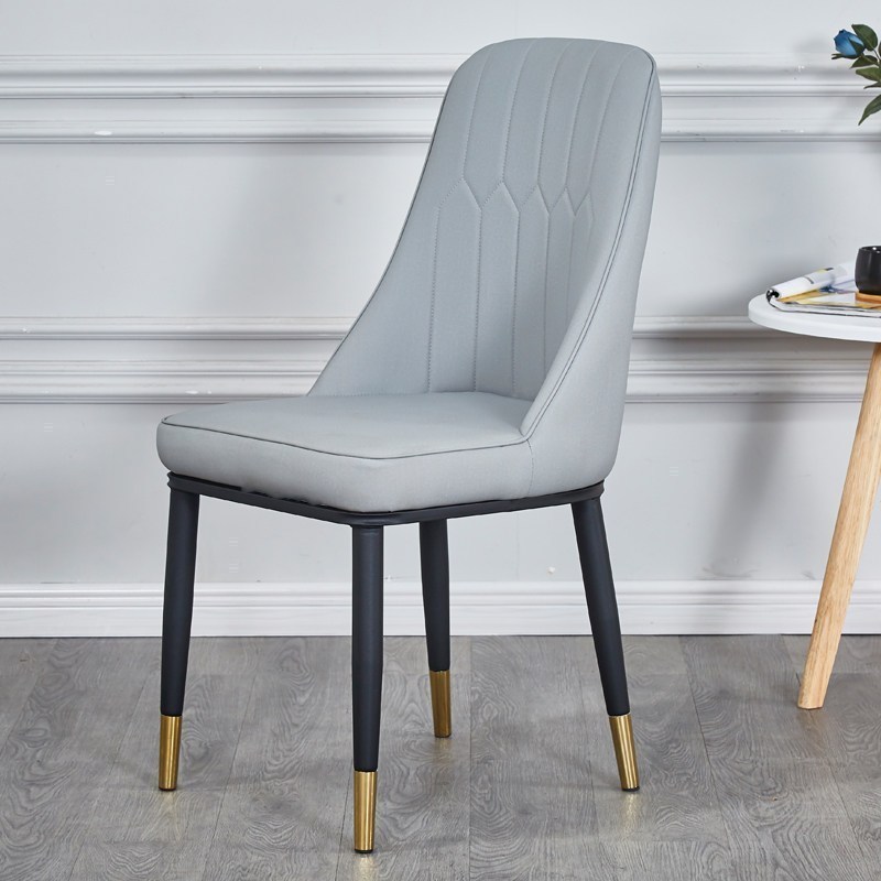 汐岩餐椅现代简约家用靠背凳子酒店餐厅洽谈北欧休闲铁艺书桌椅子 加厚款-灰色+金色腿