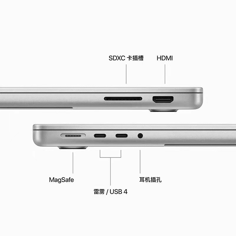 苹果MacBook Pro14英寸2023新款M3芯片苹果笔记[8核中央处理器+10核图形处理器]8G+2T银色定制版