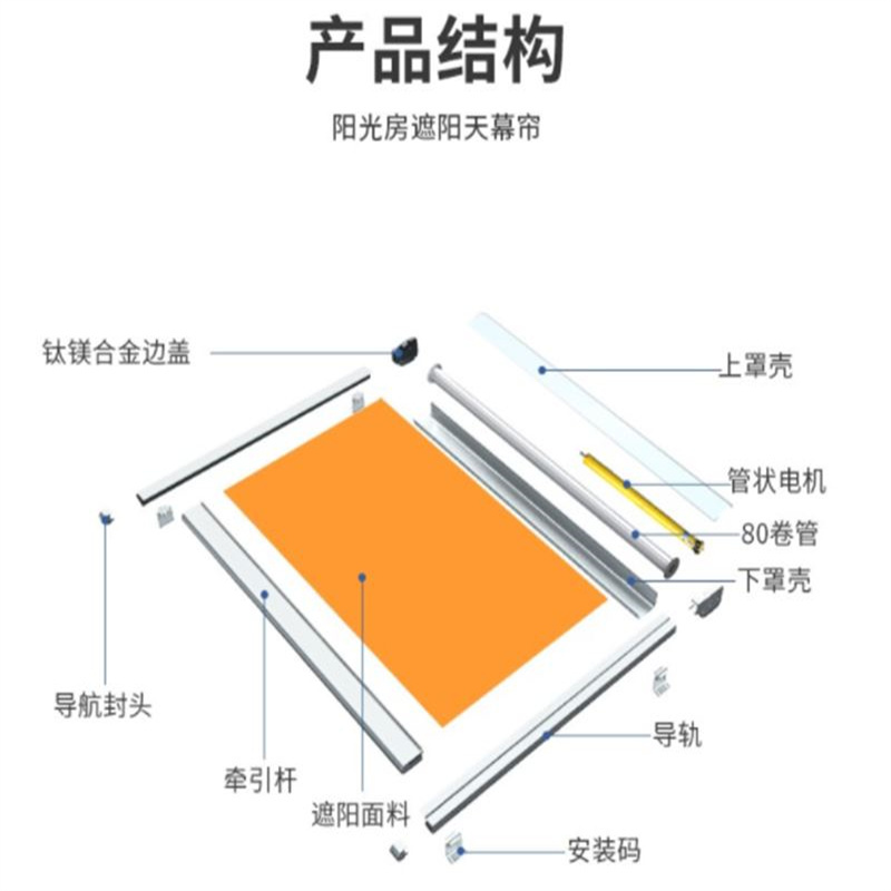林剑翔 阳光房遮阳顶帘玻璃房顶隔热防嗮电动天棚窗帘