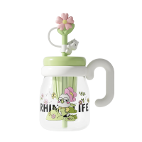 独角犀玻璃吸管杯茶水分离杯泡茶杯花茶杯大容量水杯大肚杯男女高颜值杯 春绿色大容量升级款 900ml
