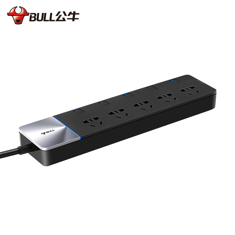 公牛(BULL)插座 GN-H4053高端超功率预警五插位独立开关全长3米 抗电涌插座/插排/接线板/拖线板