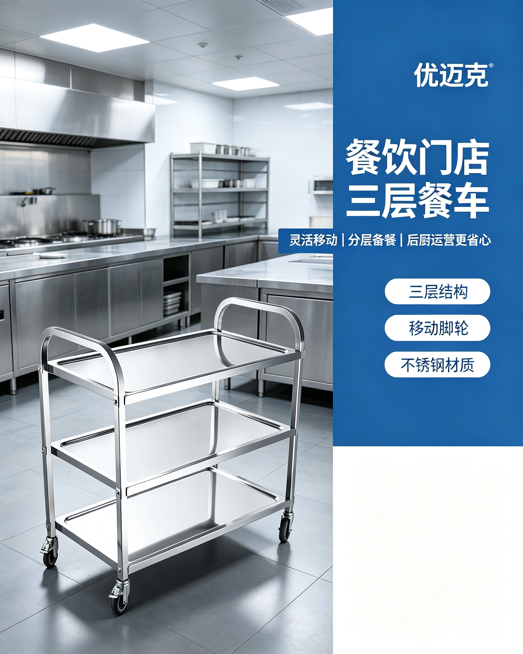 优迈克 YMK-HNSC10 三层餐车 1000*500*930 单位:台