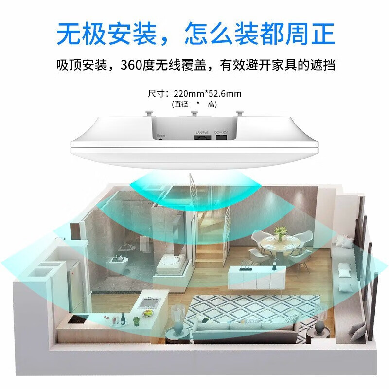 锐捷(Ruijie)WiFi6无线吸顶ap千兆双频RG-EAP262(E)3000M企业级全屋路由器 白色