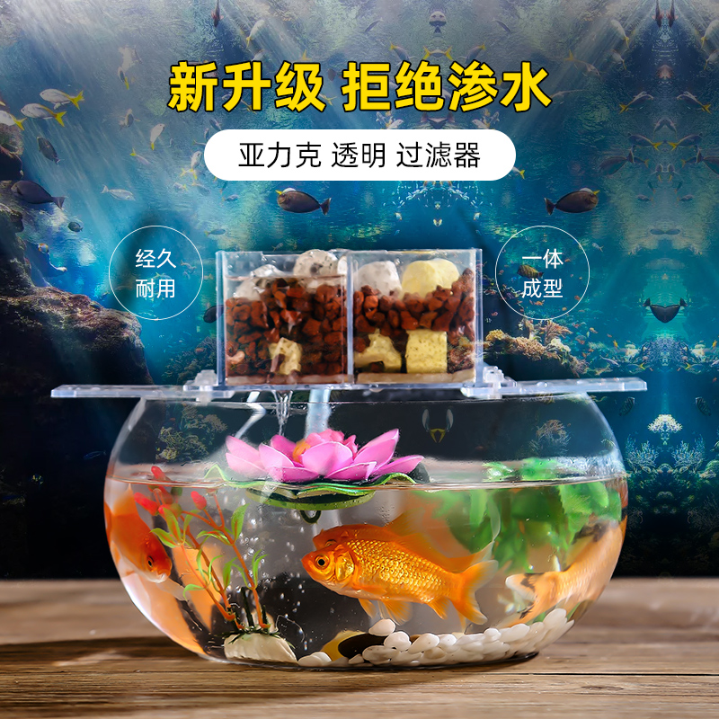 过滤器 瀑布式循环家用小型圆形鱼缸抽水/过滤/增氧三合一过滤器高清大图