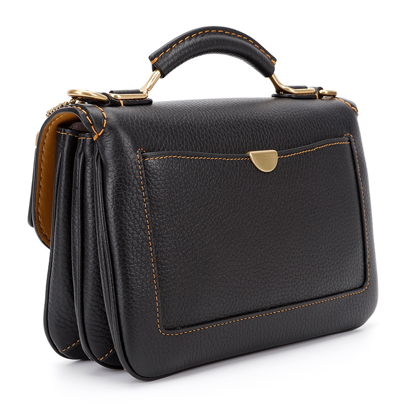 蔻驰 COACH 奢侈品 女士新品专柜款黑色鹅卵石纹皮革手提单肩斜挎包风琴包礼物送女友3625 B4/BK