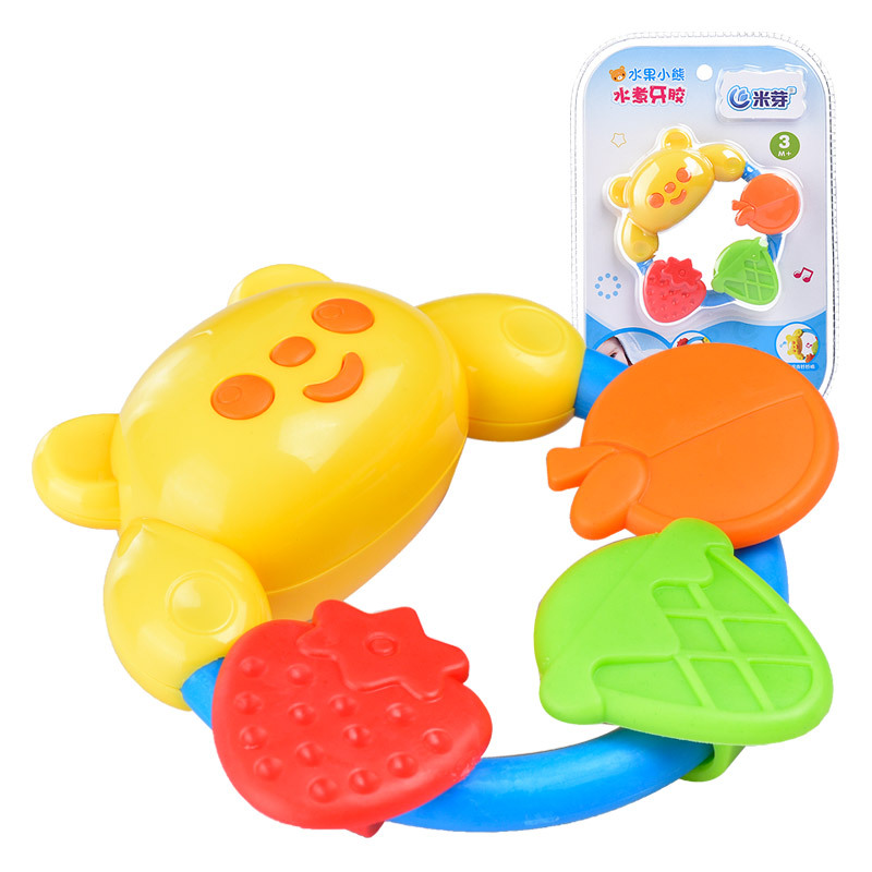 米芽婴儿可水煮磨牙棒儿童硅胶软牙胶宝宝摇铃三个月益智类玩具900720