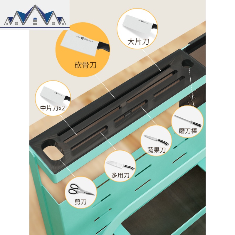 刀架厨房用品菜刀架子多功能刀具收纳置物架壁挂式刀座砧板菜板架 三维工匠高清大图