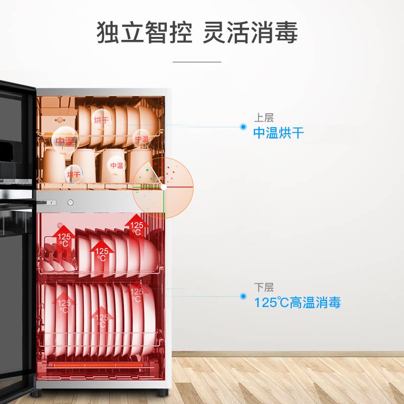 康宝(Canbo) 立式消毒柜 高温二星级家用小型迷你双门 碗筷餐具家用厨房消毒碗柜 分层控制XDZ80-N1高清大图