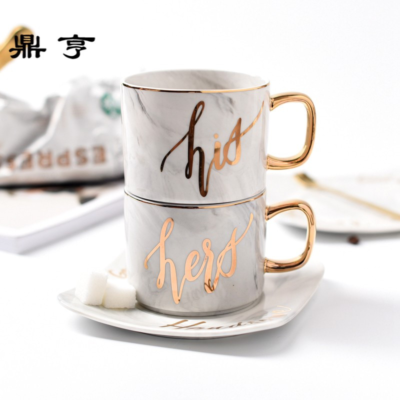 鼎亨小西家 北欧风大理石纹陶瓷咖啡杯碟 描金下午茶茶杯花茶杯情