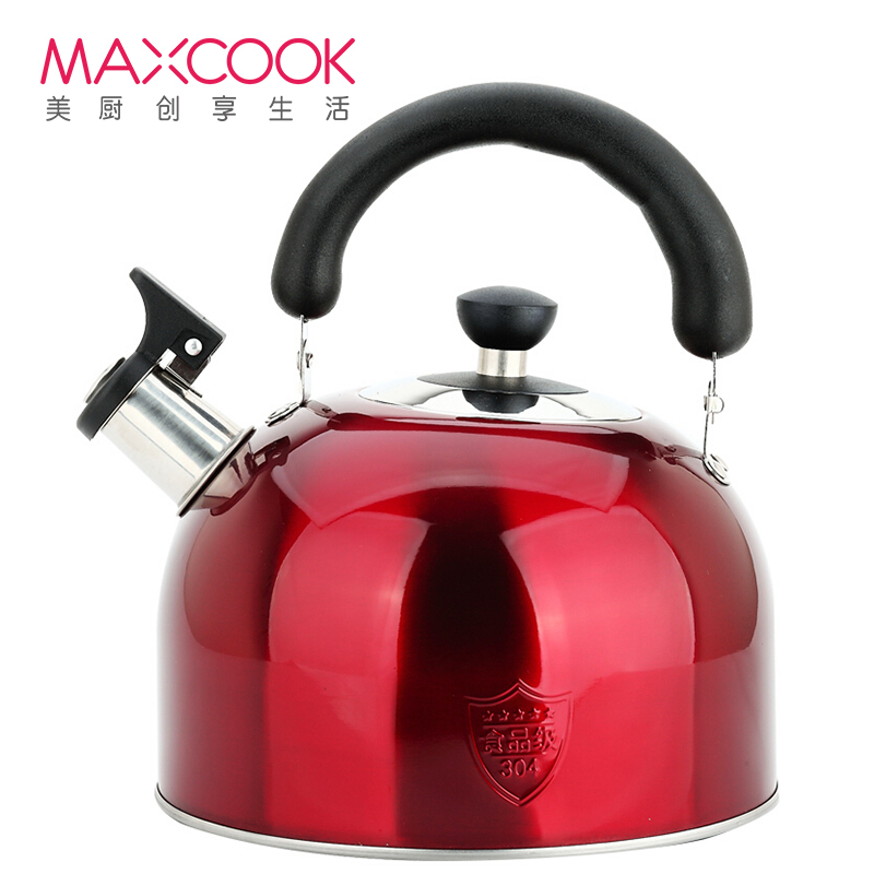 美厨(maxcook)304不锈钢烧水壶 4L鸣音水壶 热水壶 煤气炉电磁炉通用 酒红色欧式系列 MCWA560