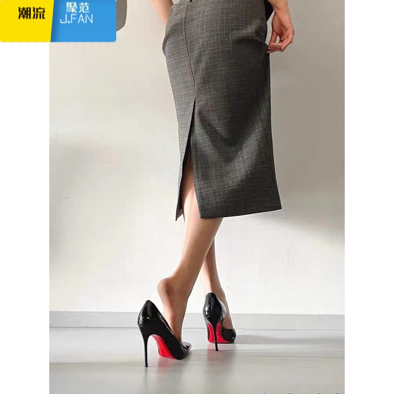 聚范2024年法式性感高跟鞋女不累脚细跟职业漆皮黑色百搭侧空床上单鞋