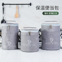 时光旧巷圆形保温装饭盒手提包大号便当袋加厚圆桶铝箔带饭桶保暖袋子餐包