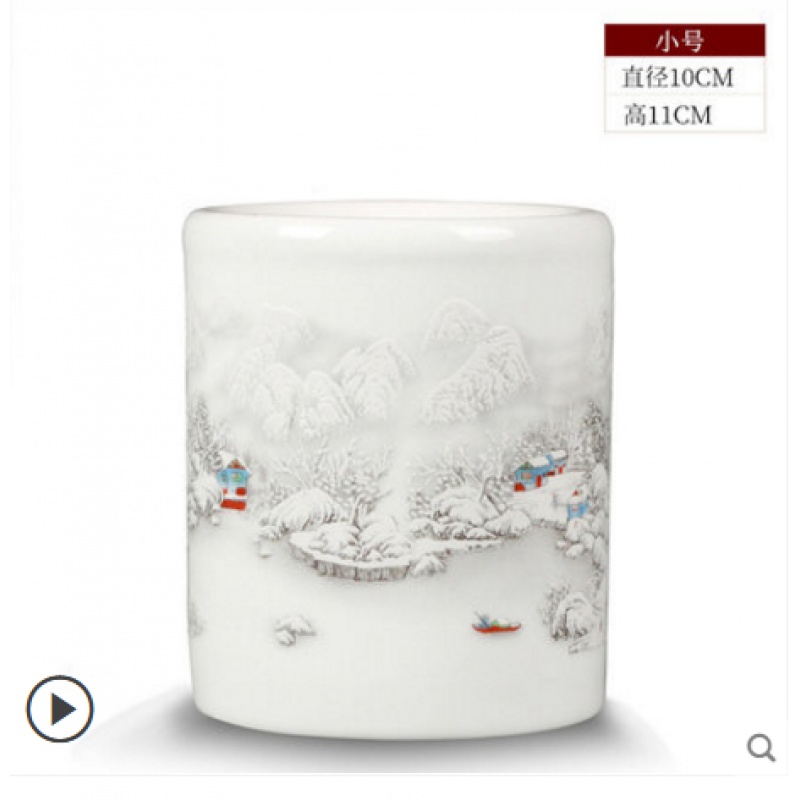 景德镇陶瓷器花瓶 落地大号仿古清明上河图青花瓷瓶酒店客厅摆件 三维工匠 小号雪景笔筒高清大图