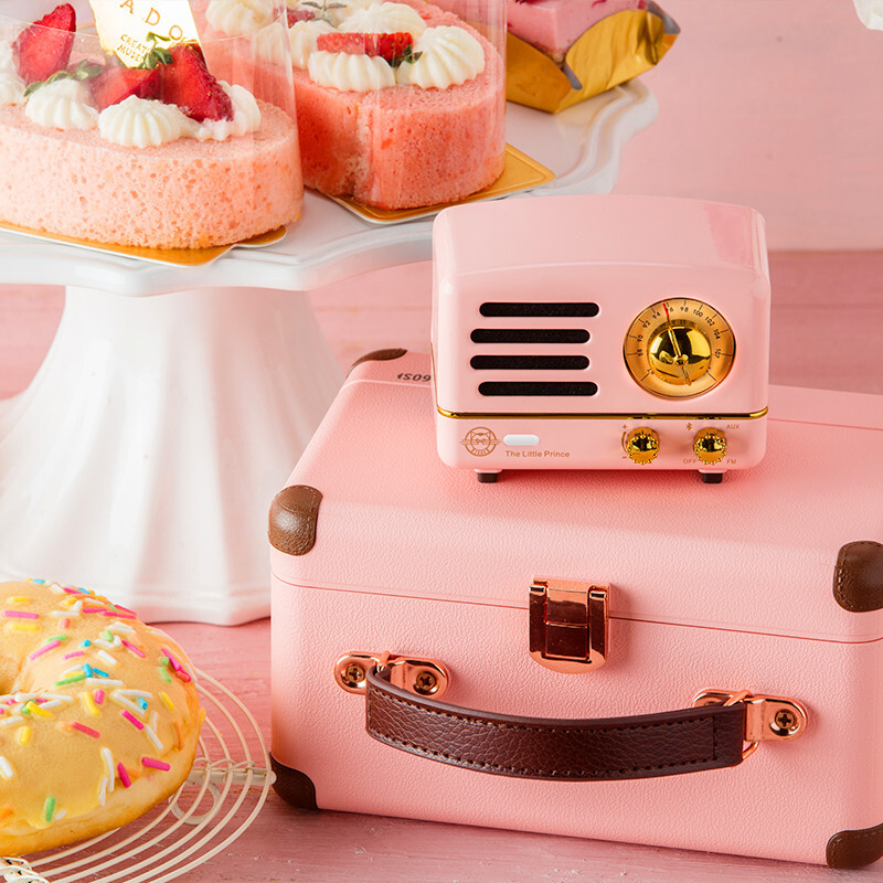 猫王音响 小王子OTR无线便携式蓝牙音箱可爱复古迷你小音响家用金属低音炮收音机七夕情人节礼物奥黛丽粉高清大图