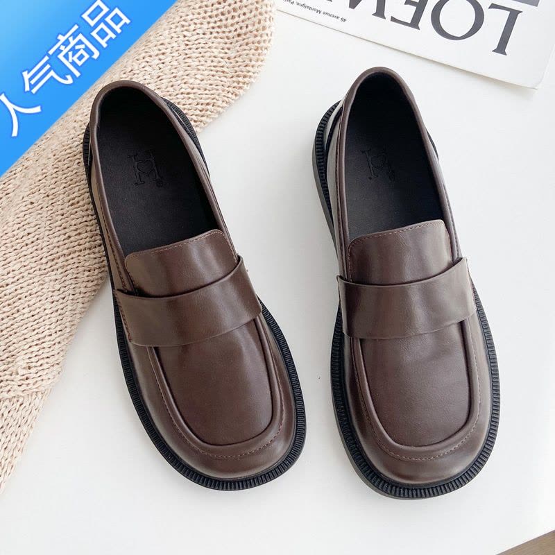 SUNTEK黑色小皮鞋女2023年新款英伦乐福鞋平底软底百搭单鞋肯德基工作鞋图片