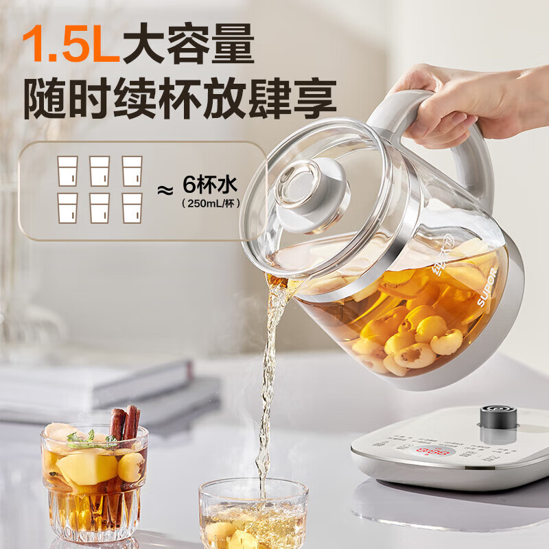 苏泊尔(SUPOR)1.5L养生壶煮茶壶煮茶器花茶壶316L不锈钢纯钛0涂层0胶水多段恒温保温SW-15YQ64高清大图