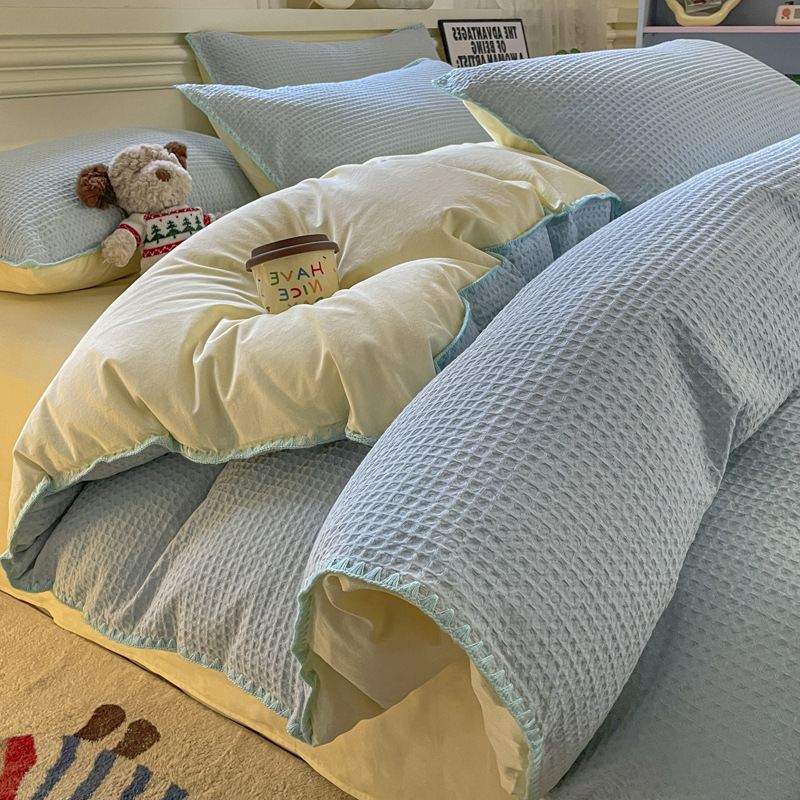 财巢 春季华夫格床上三件套 1.2米床床单款/套高清大图