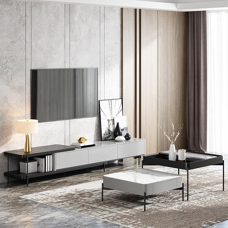 北欧简约后现代轻奢正方形茶几 小户型客厅岩板创意极简茶几组合高清大图