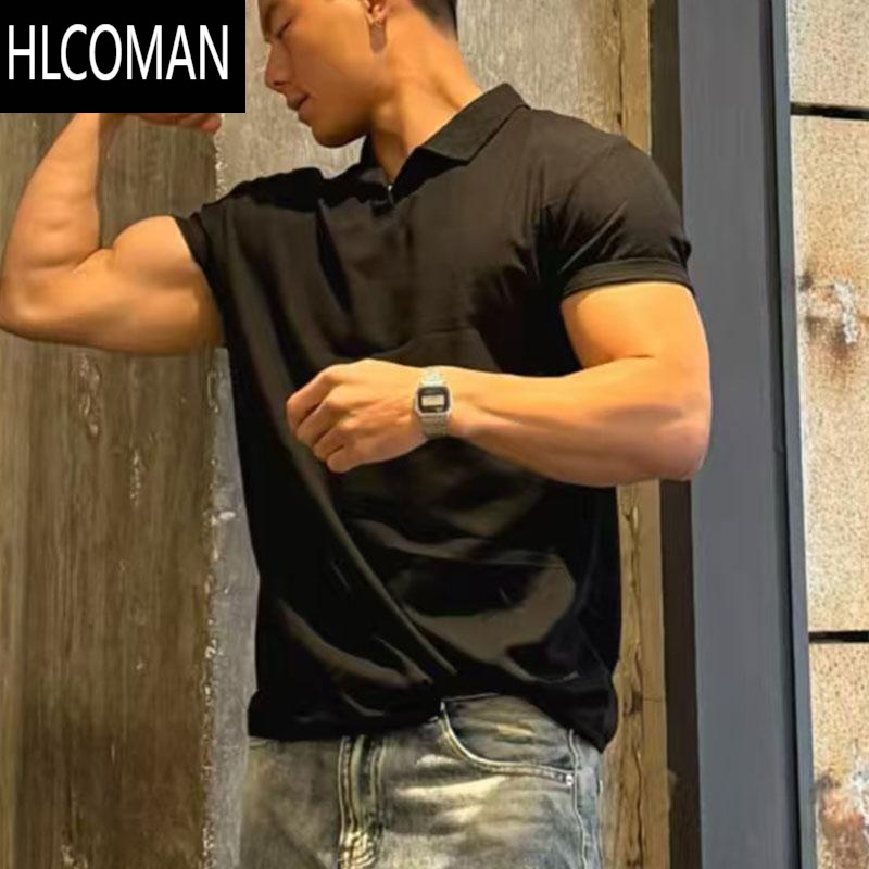 HLCOMAN健身短袖男速干纯色美式运动t恤夏季华夫格跑步训练收袖口衫
