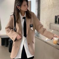 街拍学生感黑色西装外套女宽松大码2021秋季新款小西服英伦风