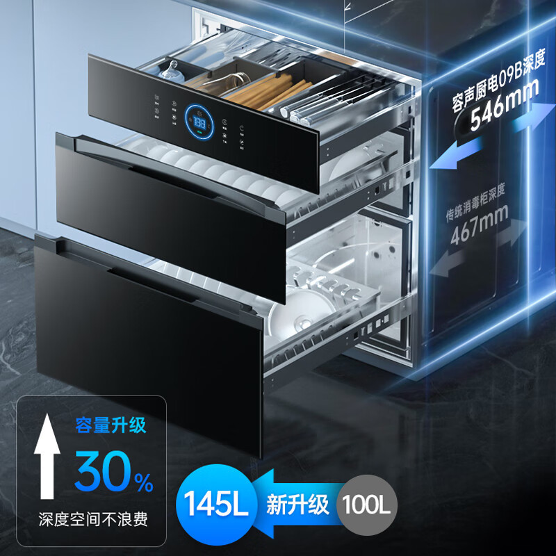 容声消毒柜嵌入式家用热风循环大容量二星级餐具碗筷厨房高温紫外线母婴镶嵌式全不锈钢消毒碗柜 二星级 145L 全不锈钢[热高清大图