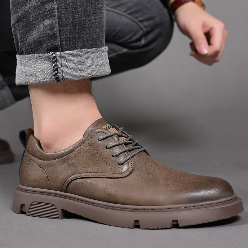 男鞋2024新款男士商务休闲皮鞋真皮工装鞋子潮流韩版时尚板鞋批发