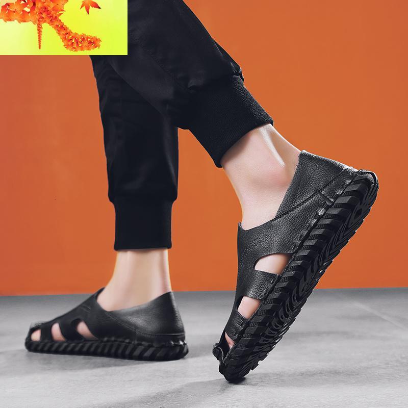 男士包头凉鞋夏季新款户外休闲透气舒适软底软面潮流洞洞鞋简畅
