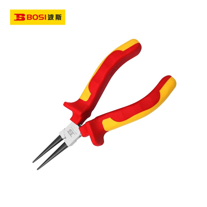 波斯(BOSI)VDE绝缘耐压圆嘴钳(6"/160mm)把