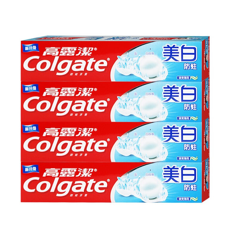 高露洁牙膏 家庭装防蛀清新口气去口气家用套装固齿护龈草本清新薄荷 美白防蛀140g*4