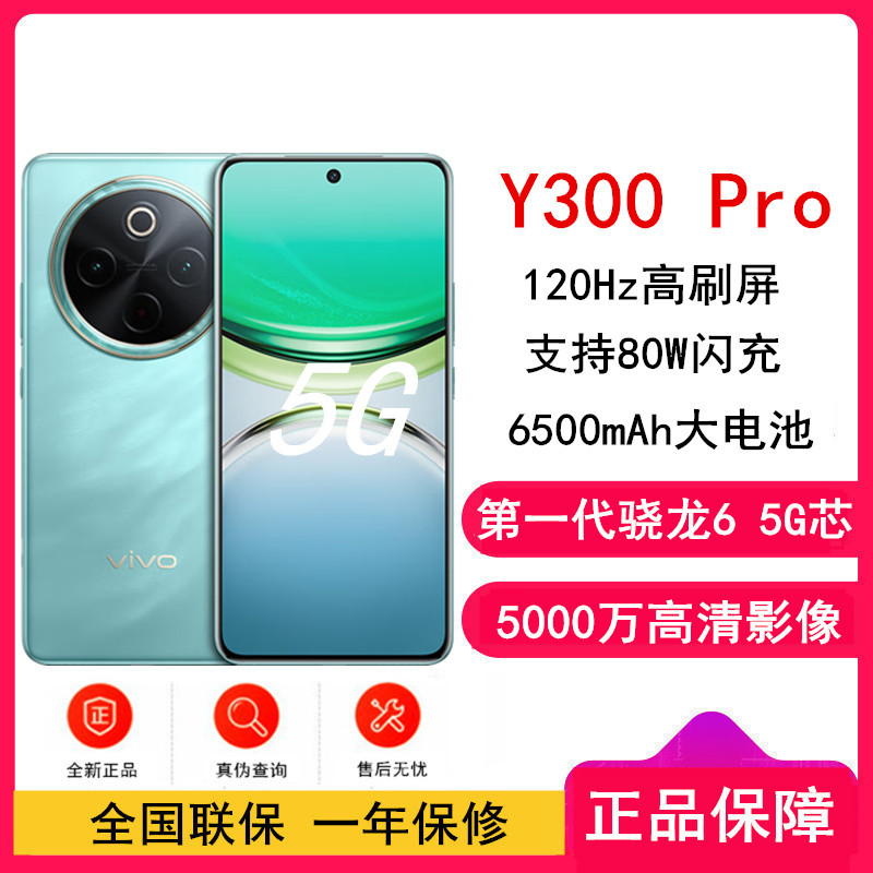 vivo Y300 Pro 金镶玉 8GB+256GB 骁龙6 5G芯 6500mAh电池 80W充电 5000万高清影像 5G 手机