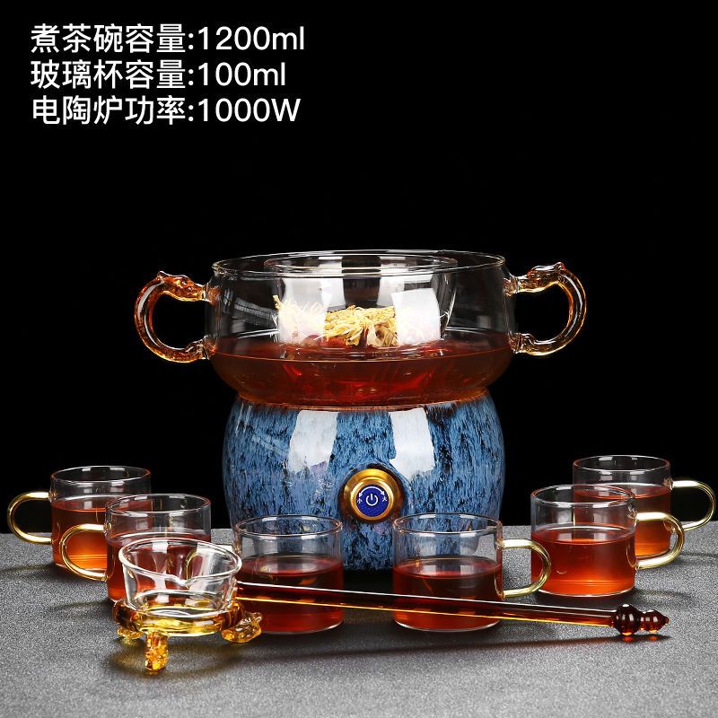 普洱煮茶器陶瓷煮茶壶电热电陶炉煮茶炉白茶黑茶烧茶壶陶壶侧把壶|提梁壶+上水钧窑秋配玻璃壶*6