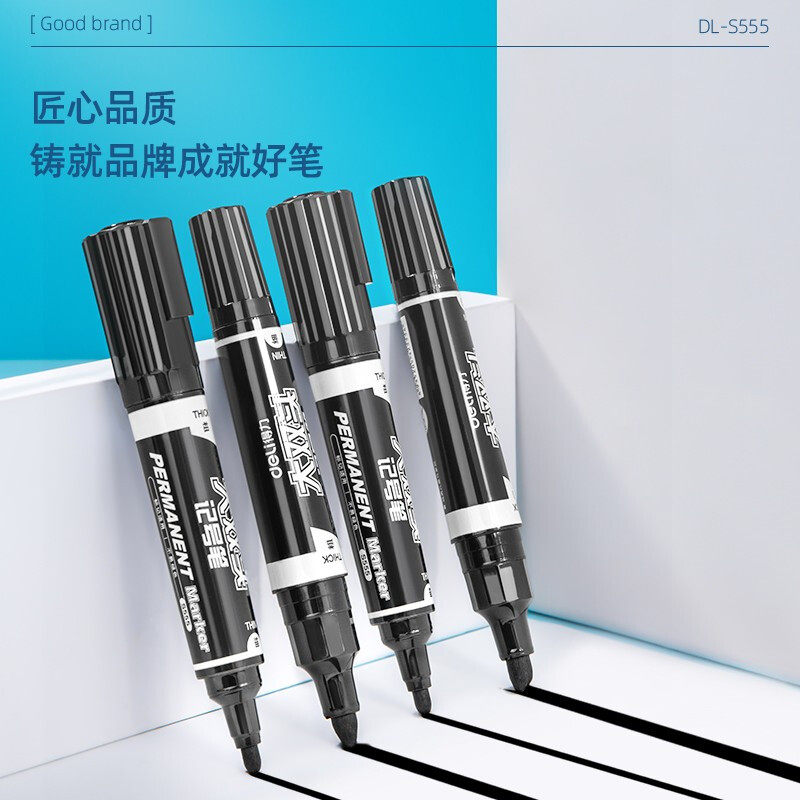 得力(deli) S555大双头粗头多用物流记号笔签字笔 办公文具教学会议笔马克笔 10支/盒 黑色高清大图