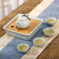 常生源 功夫茶具 天青色仿宋汝窑开片功夫茶具陶瓷茶杯茶碗茶壶整套套装 7头文旦壶