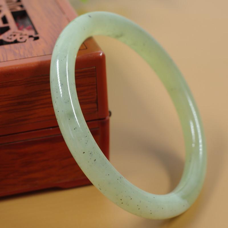 岫玉水墨飘花细条手镯镯子岫玉玉镯浅绿色冰种岫玉a货岫岩玉手镯