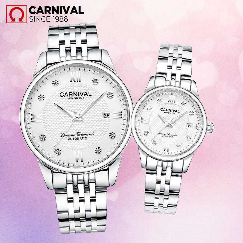 正品瑞士嘉年华carnival时尚情侣表全自动机械表 男女表水钻防水表 夜光手表 休闲时尚一对表8605情侣高清大图