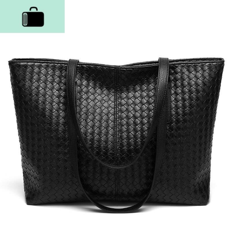 包包2020新款女包潮流编织包大容量单肩包时尚休闲托特包简约大包NEW LAKE 黑色女士单肩包图片