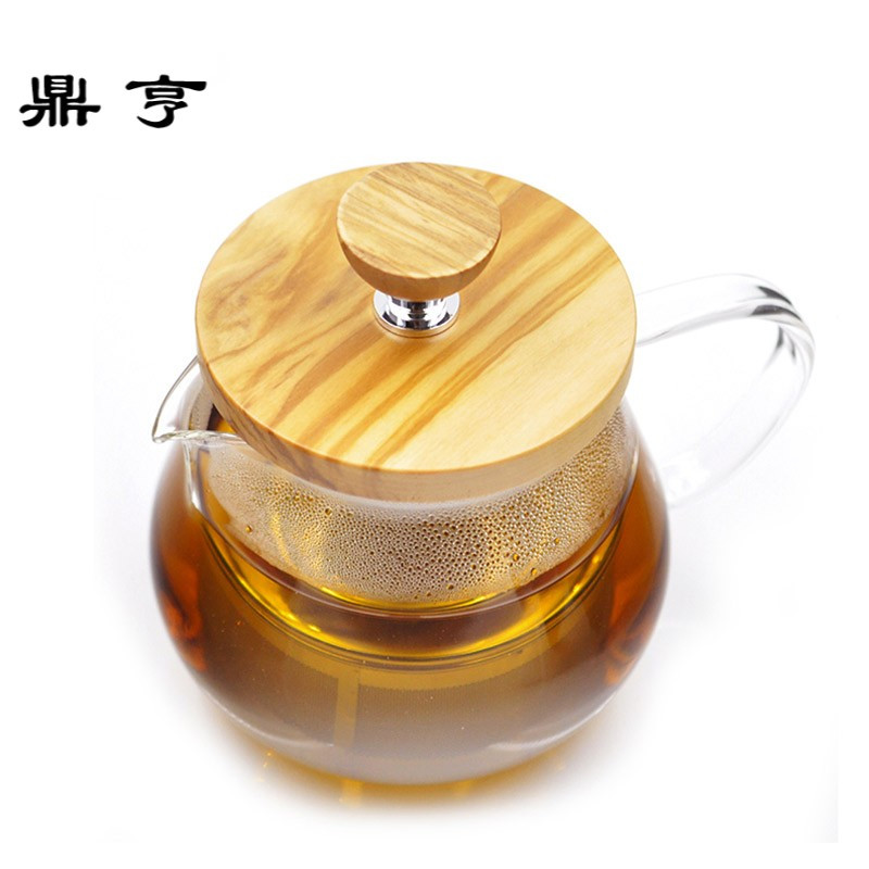 鼎亨日本原装进口茶壶日式耐热玻璃泡茶壶木质盖玻璃茶壶茶具TE