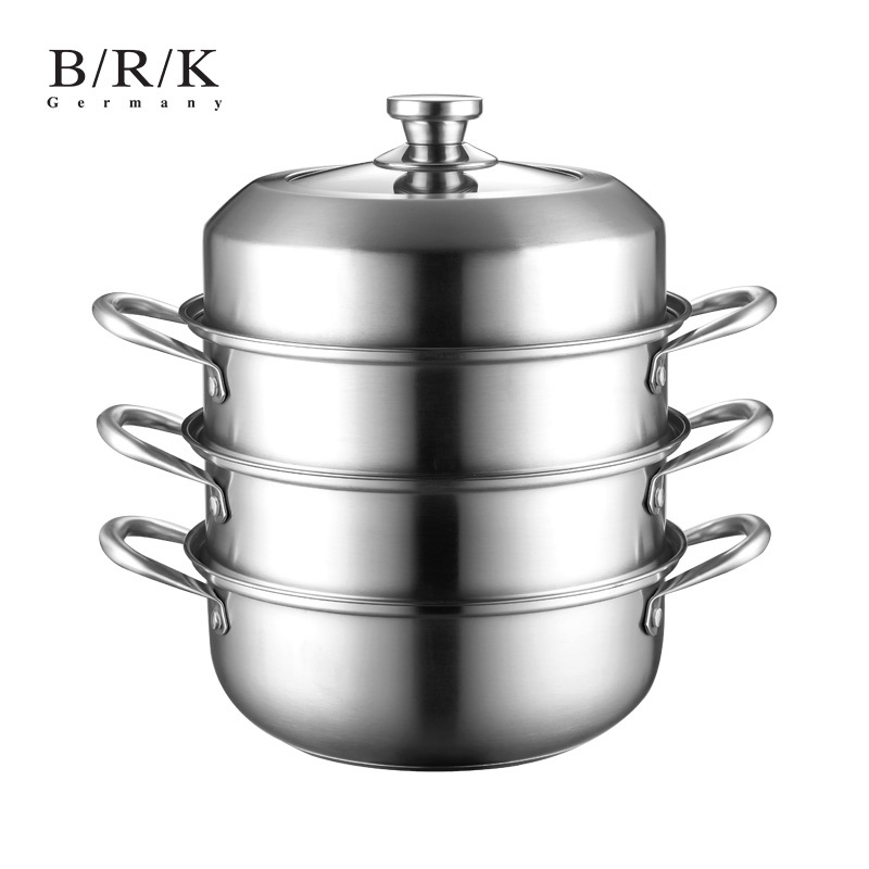 BRK Germany德国厨具施派尔多功能四层蒸锅汤锅28cm大容量加高三层复底不锈钢蒸屉蒸格组合炊具烹饪锅具电磁炉燃气