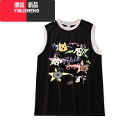 YIBUSHENG粉色运动背心t恤女季新款宽松外穿美式撞色吊带无袖坎肩小上衣