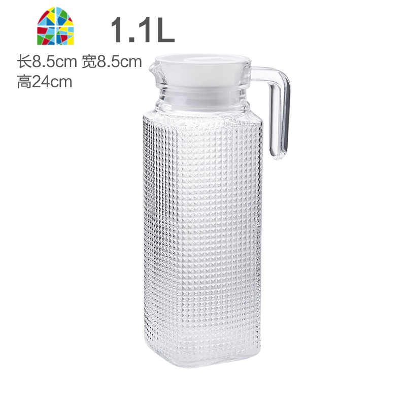 玻璃冷水壶大容量扎壶家用带盖果汁壶扎壶凉水壶果汁瓶凉白开茶壶 FENGHOU 全钻壶1.1L高清大图