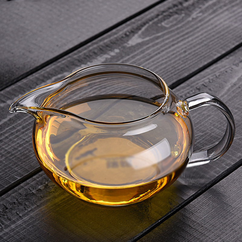 公道杯带茶漏耐热高温玻璃加厚功夫茶具茶海圆形公杯过滤茶器-C200P 容量:260ML(玻璃龙头过滤网)