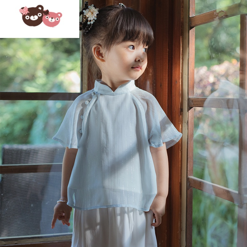 绿彩虹光西子问汉服女童夏装儿童唐装中国风童装古装仙裙小女孩套装