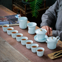 苏氏陶瓷 SUSHI CERAMICS 茶具套装青瓷手绘描金功夫茶具茶杯子礼盒装(三才盖碗+茶壶)