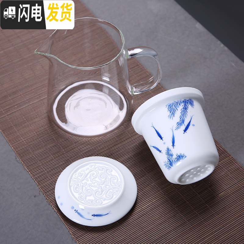 三维工匠手绘玻璃茶壶加厚耐热泡茶具陶瓷过滤内胆红茶壶功夫冲茶器 单壶+4玻璃把杯高清大图
