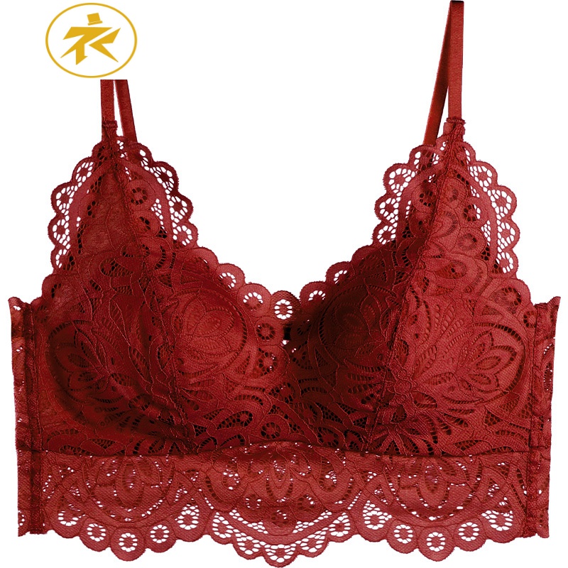mini歌力诺背心式文胸罩酒红色蕾丝薄款夏季美背小胸聚拢无钢圈内衣女