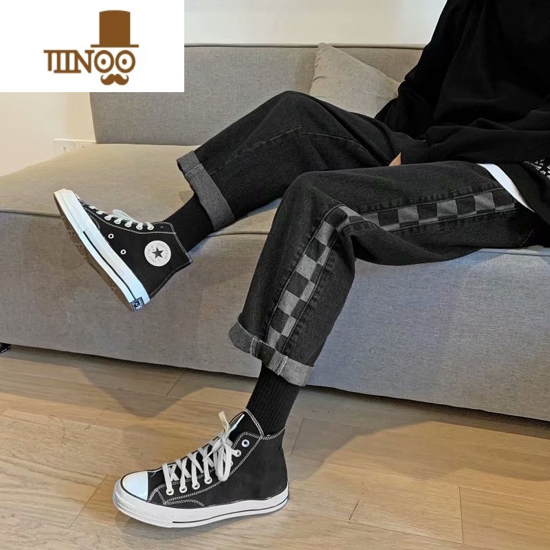 YANXU夏季潮牌宽松直筒九分牛仔裤男百搭阔腿休闲长裤日系潮流裤系高清大图