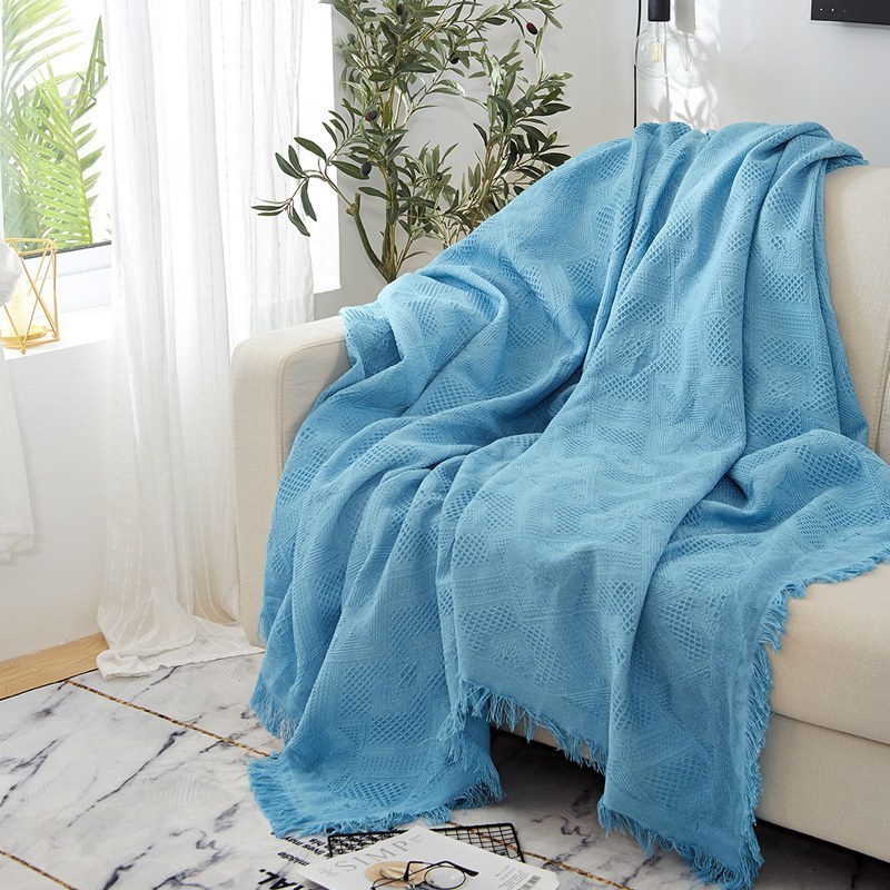 家柏饰(CORATED)北欧沙发布全盖色沙发巾毯子单人沙发套沙发垫盖布罩 湖蓝菱形格 230*275cm