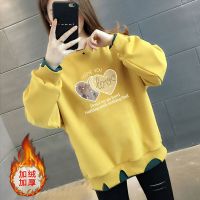 假两件秋冬款上衣时尚不规则宽松显瘦ins加绒/不加绒百搭女士卫衣 M建议100斤内 加绒加厚-透明爱心【黄色】