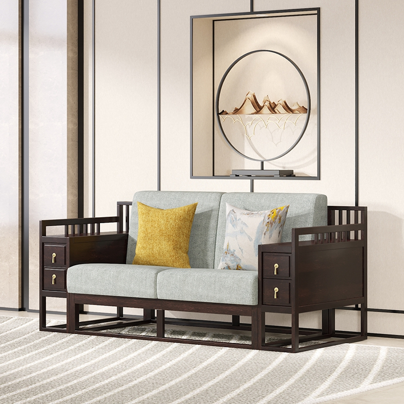 华日家居实木沙发123组合布艺实木沙发组合简约新中式客厅家具视频